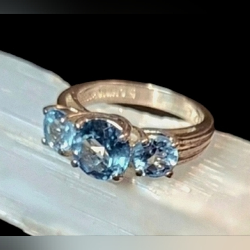 Ross-Simons Estate Sterling .925 Blue Topaz 3 Gemstone Ring Size 5